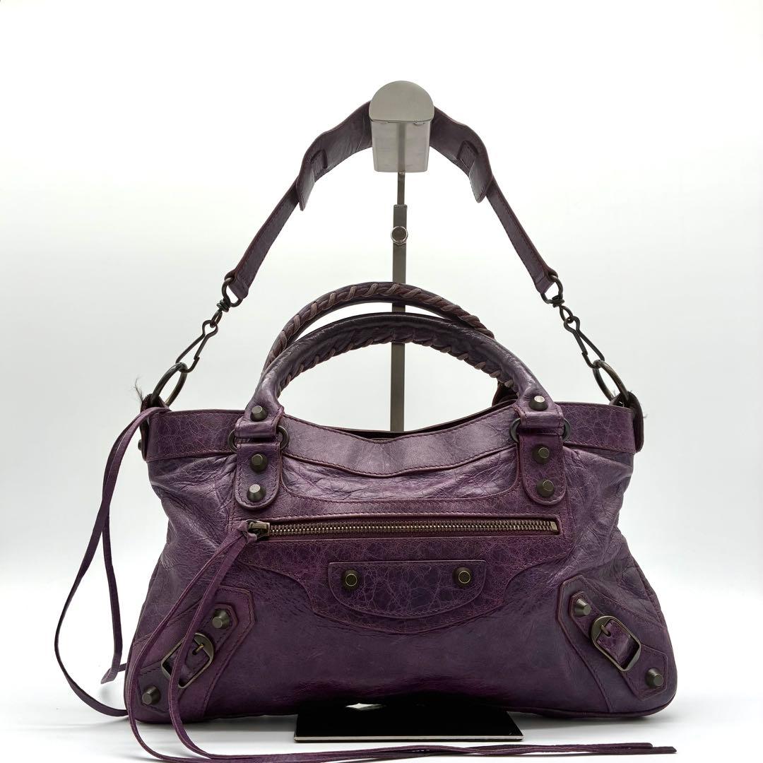 希少 BALENCIAGA ザ・ファースト 2way ハンドバッグ パープル