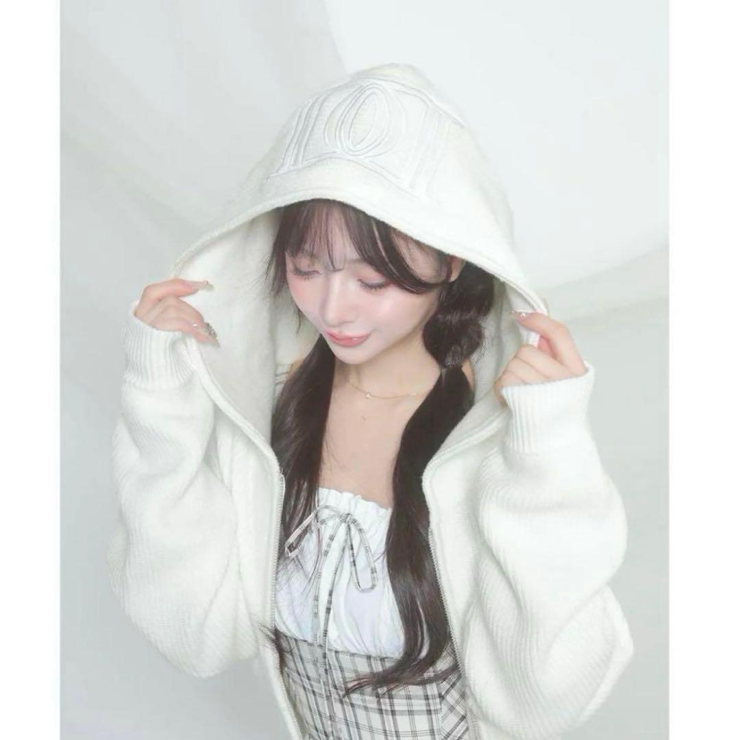 ダーリッチ ホワイト DDショートニットジップパーカー フリー