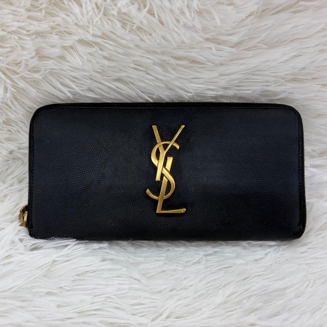美品✨サンローラン　長財布 キャビアスキン　カサンドラ　レザー　ブラック
