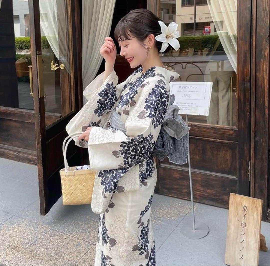 hinari×utatane 浴衣・帯・下駄セット 紫陽花ブルー