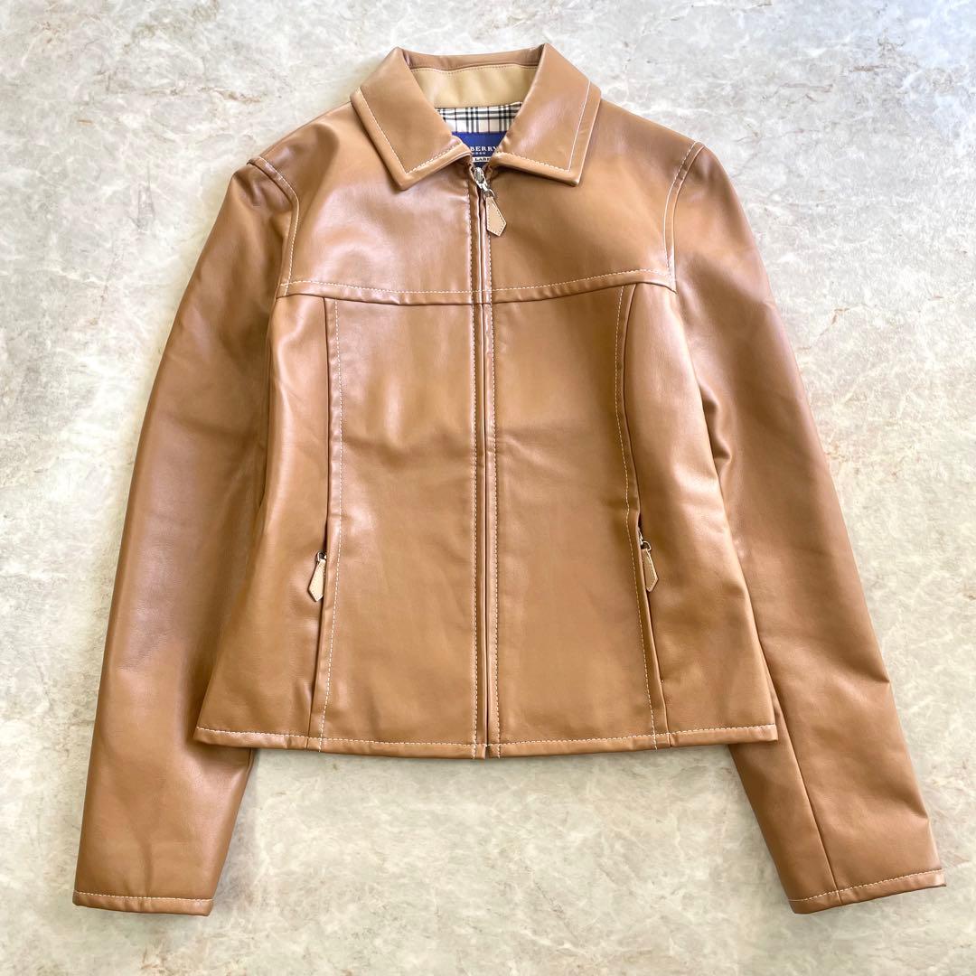 BURBERRY BLUE LABEL 裏地チェック ライダースジャケット 38