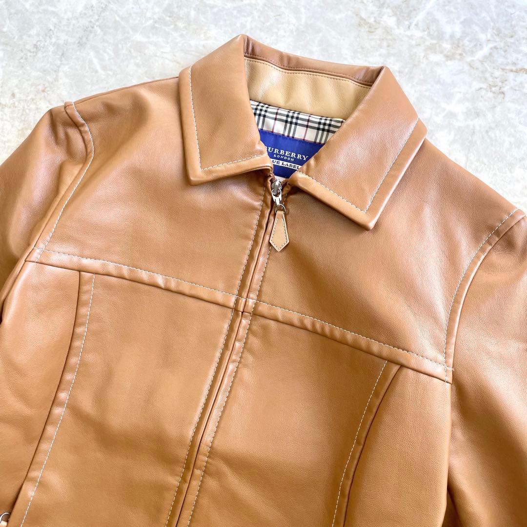 BURBERRY BLUE LABEL 裏地チェック ライダースジャケット 38