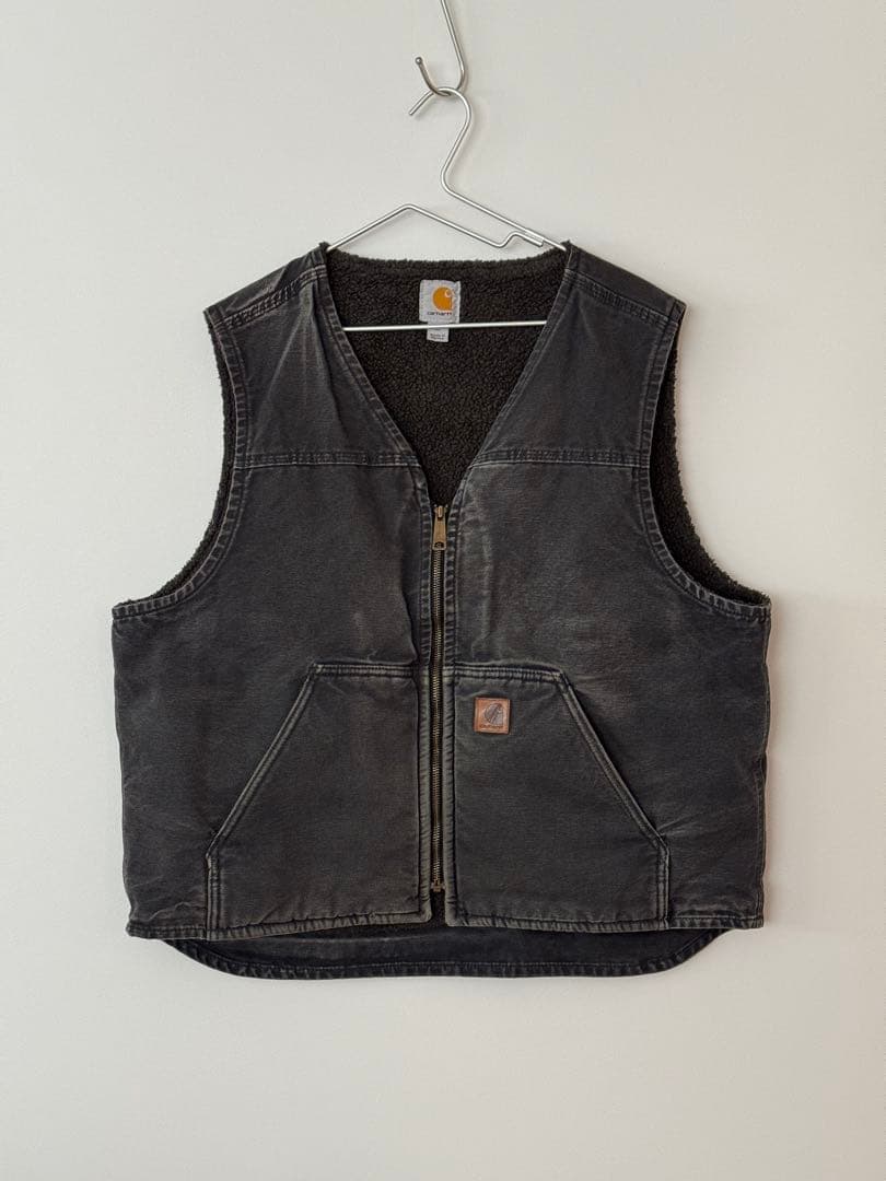 【超人気】カーハート ダックベスト XL ブラック 鬼フェード ヴィンテージ