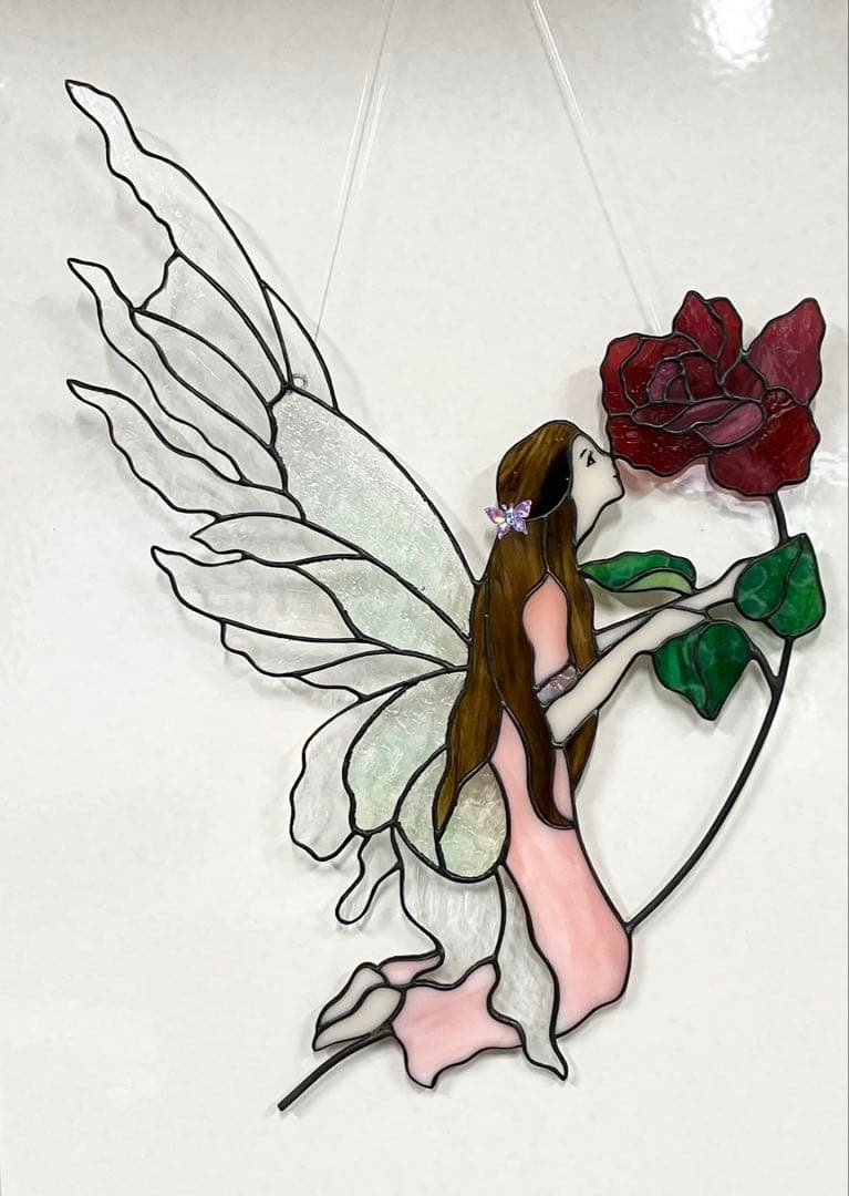ステンドグラス☆薔薇の妖精のサンキャッチャー　ステンドグラスパネル　ハンドメイド