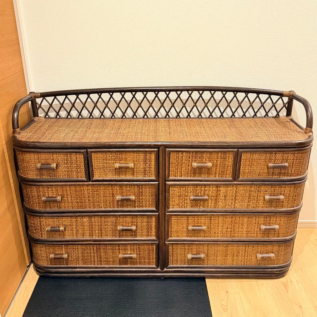 希少✨ヴィンテージラタン　籐家具 チェスト　4段10杯　引き出し タンス　ラタン