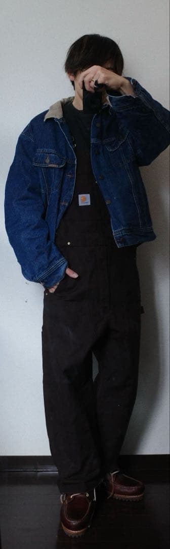 耐カーハートダックオーバーオールブラウンUSA古着ワークつなぎ