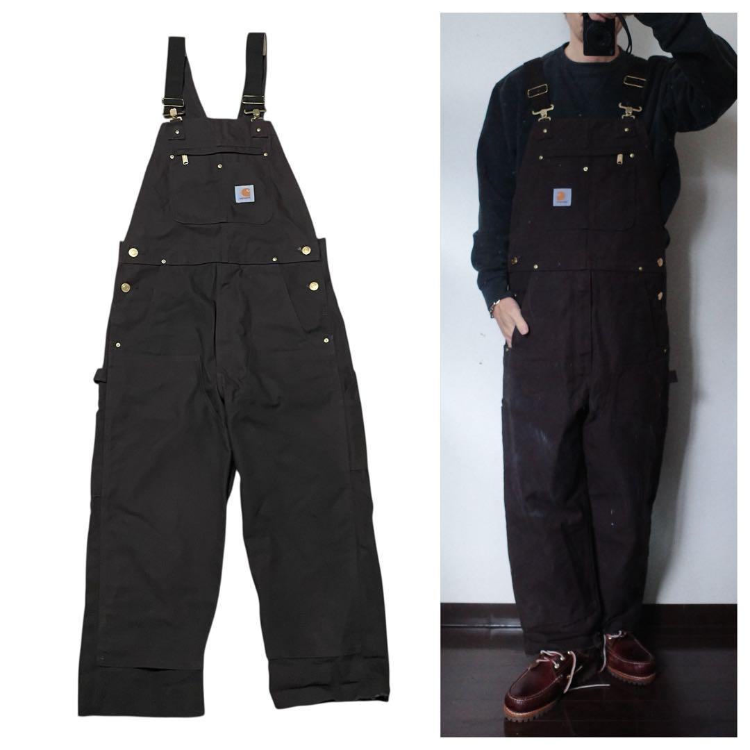 耐カーハートダックオーバーオールブラウンUSA古着ワークつなぎ