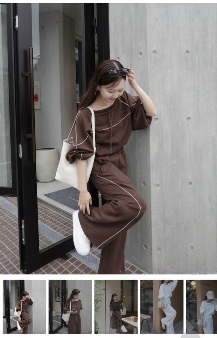 ステッチスウェットセットアップ jumelle ジュメロ　レーススウェットグレー