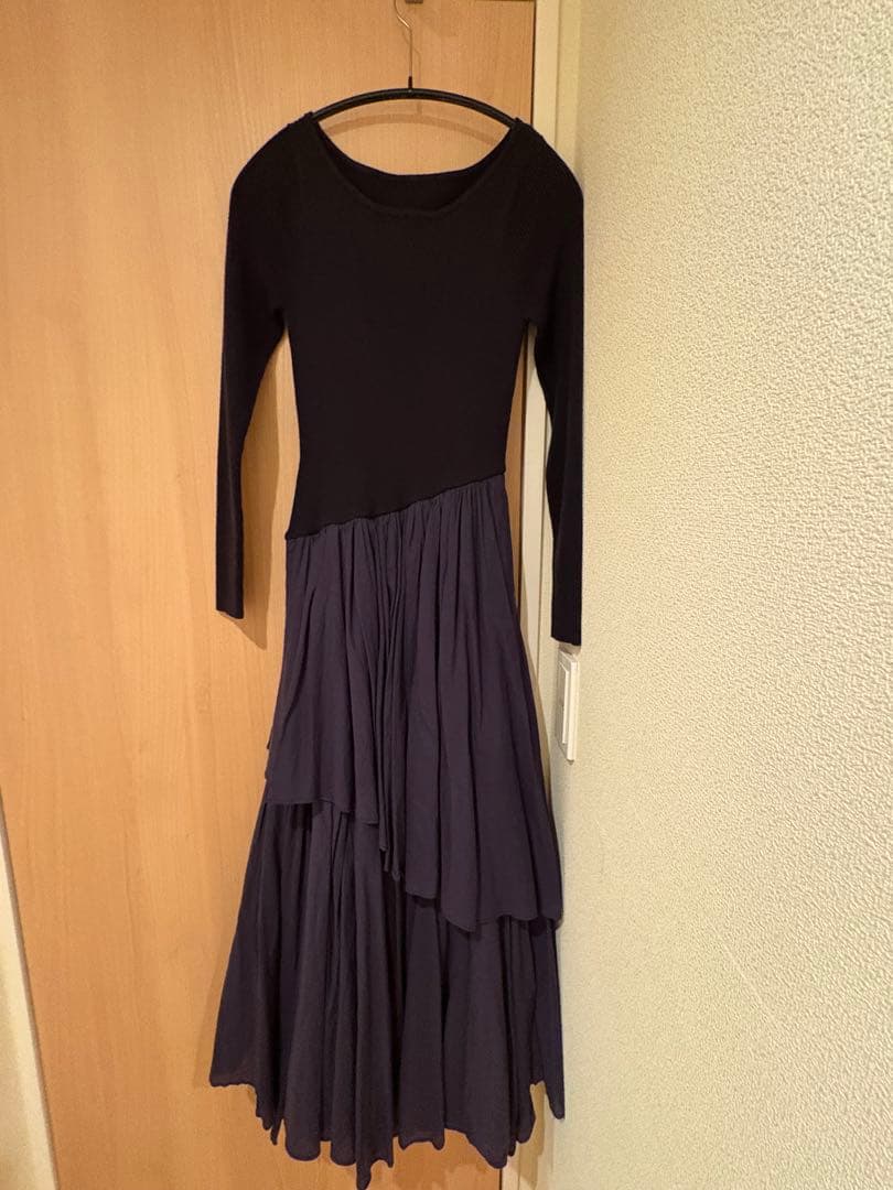 anuansボートネックイレギュラーヘムドッキングニットワンピース