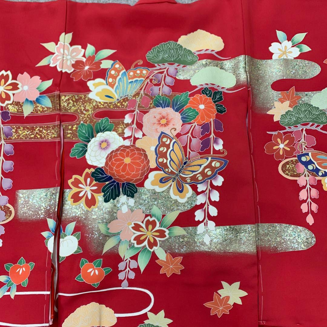 新品、最高級正絹産着京友禅手描き美術、特撰多色金彩入り、四季花蝶雲取り古典上品文