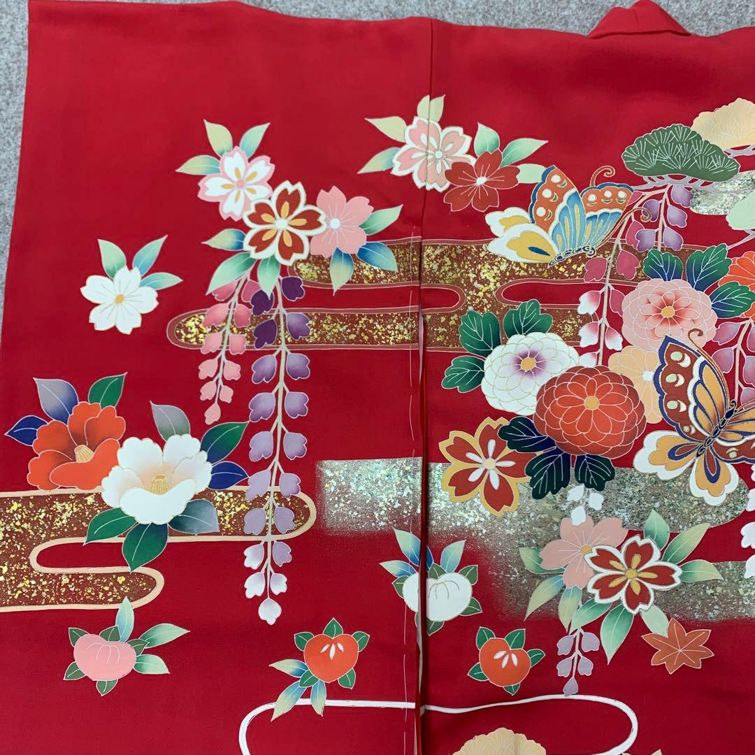 新品、最高級正絹産着京友禅手描き美術、特撰多色金彩入り、四季花蝶雲取り古典上品文