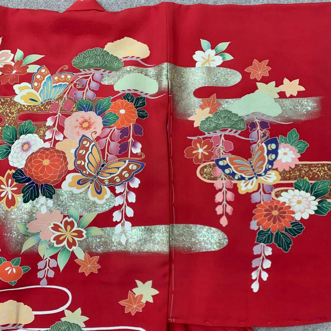 新品、最高級正絹産着京友禅手描き美術、特撰多色金彩入り、四季花蝶雲取り古典上品文