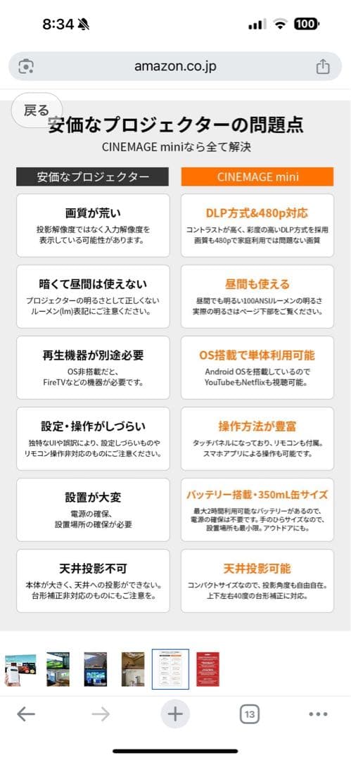 （美品）プロジェクター 小型CINEMAGE mini（シネマージュミニ）