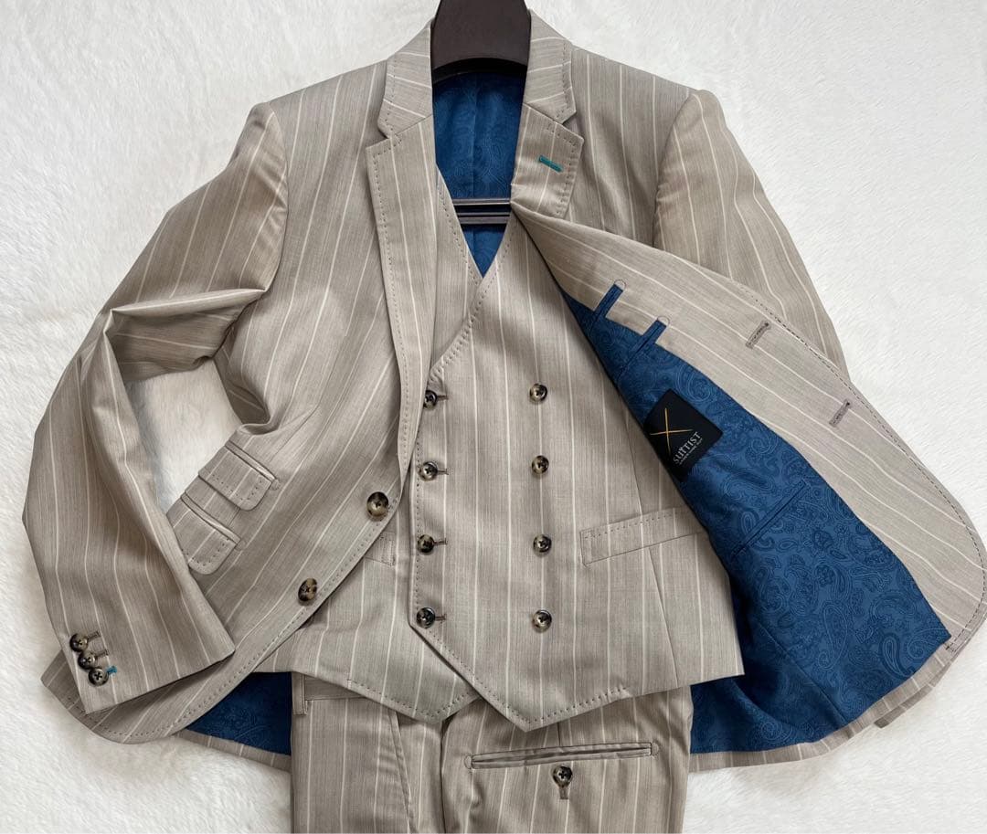 【希少】ANGELICO オーダースーツ　セットアップ　スリーピース　グレージュ