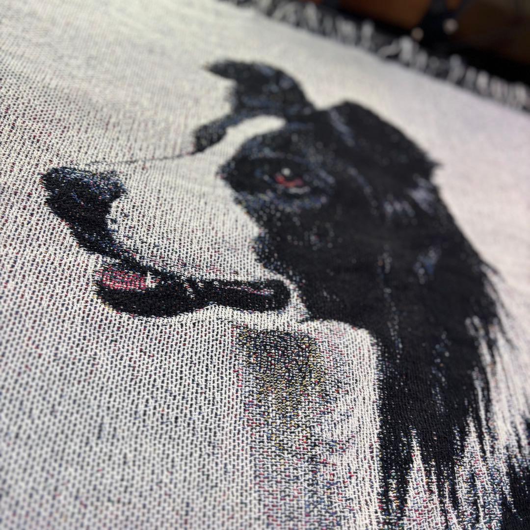 USA製　ヴィンテージ　ボーダーコリー　超大判ラグ　タペストリー　コットン.