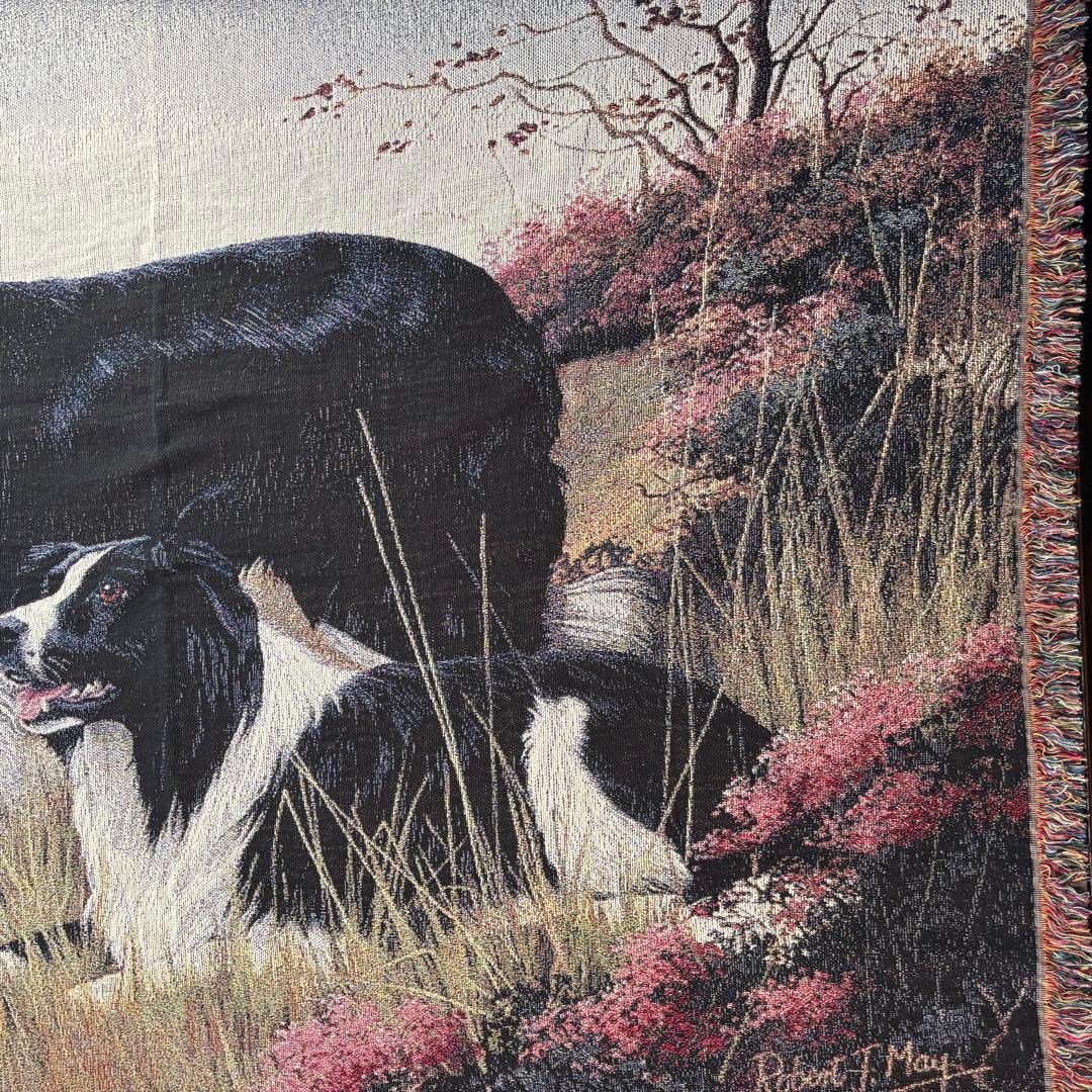 USA製　ヴィンテージ　ボーダーコリー　超大判ラグ　タペストリー　コットン.