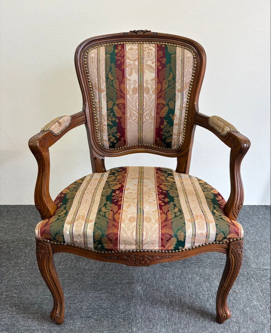 輸入家具 アンティークチェア 猫脚 クラシックスタイル 多色布張り椅子①