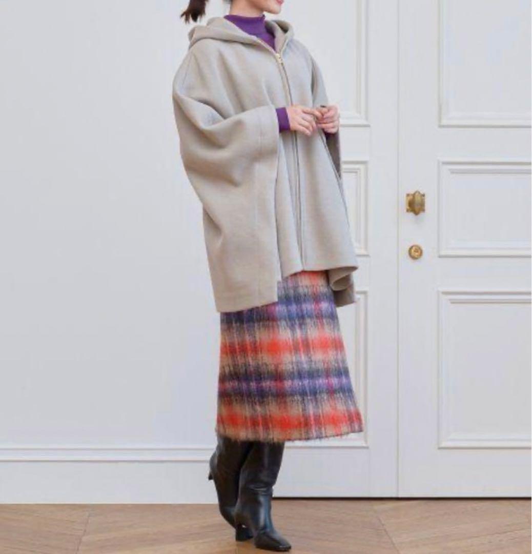 美品 ANAYI アナイ　アッシュクウール　フードポンチョ　ケープ