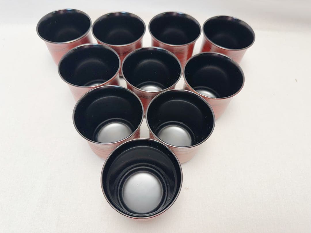 未使用 懐石道具 朱塗 刷毛目 松葉蒔絵 箸洗い 十客組 内黒