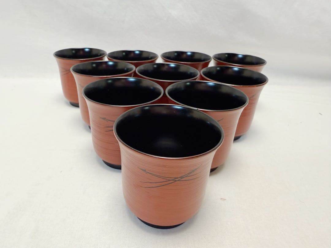 未使用 懐石道具 朱塗 刷毛目 松葉蒔絵 箸洗い 十客組 内黒