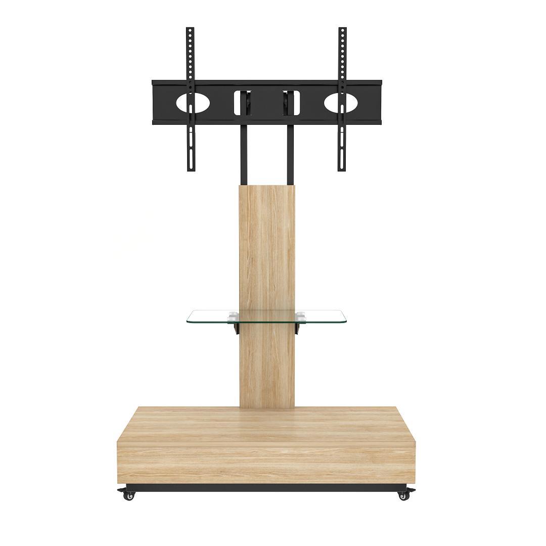 引き出し付き 可動式TVスタンド 32-75インチ対応 高さ調整可 木&ガラス製