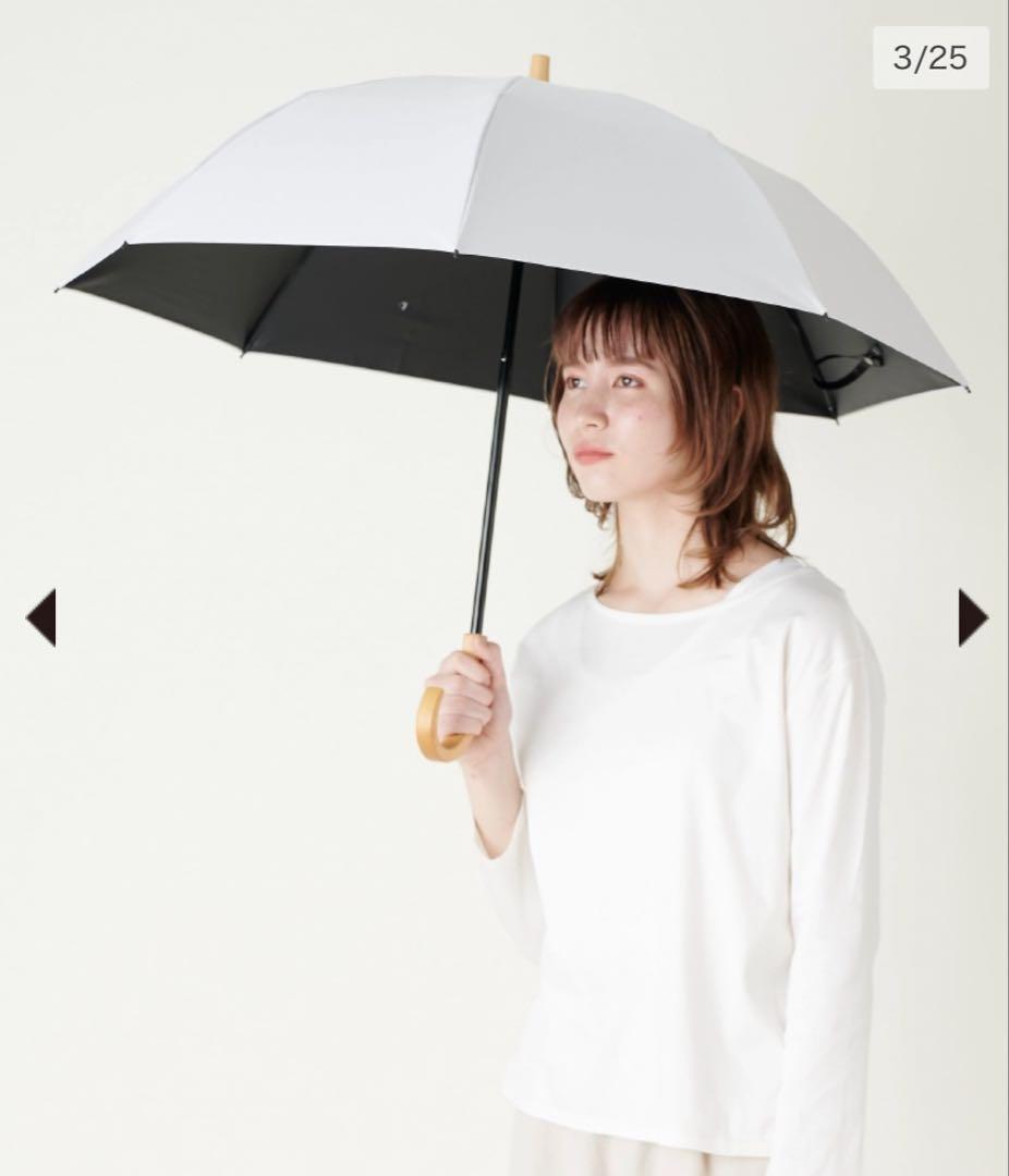 サンバリア100 2段折 無地 ホワイト 白 木ストレート手元 折りたたみ傘