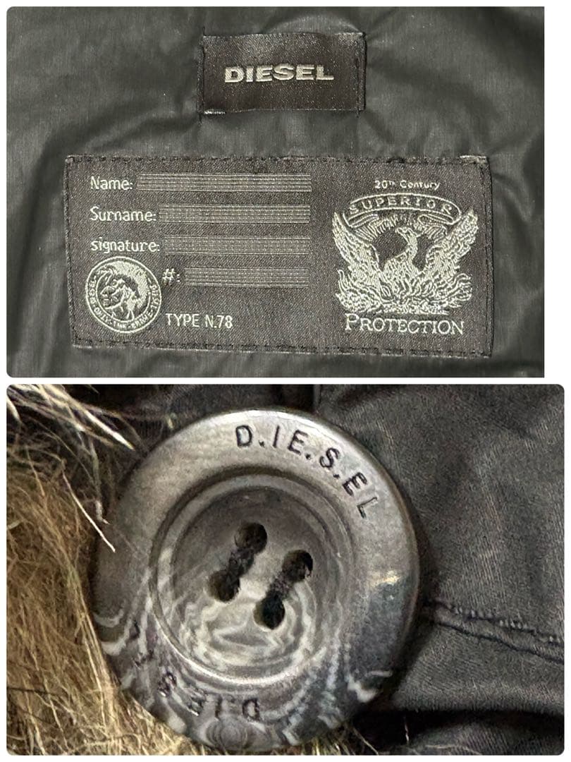 DIESEL ダウンコート　ジャケット　ブラック　エルボパッチ　L