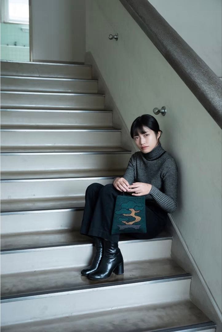 unpis tukifune ハンドバッグ　ニットバッグ　松　盆栽