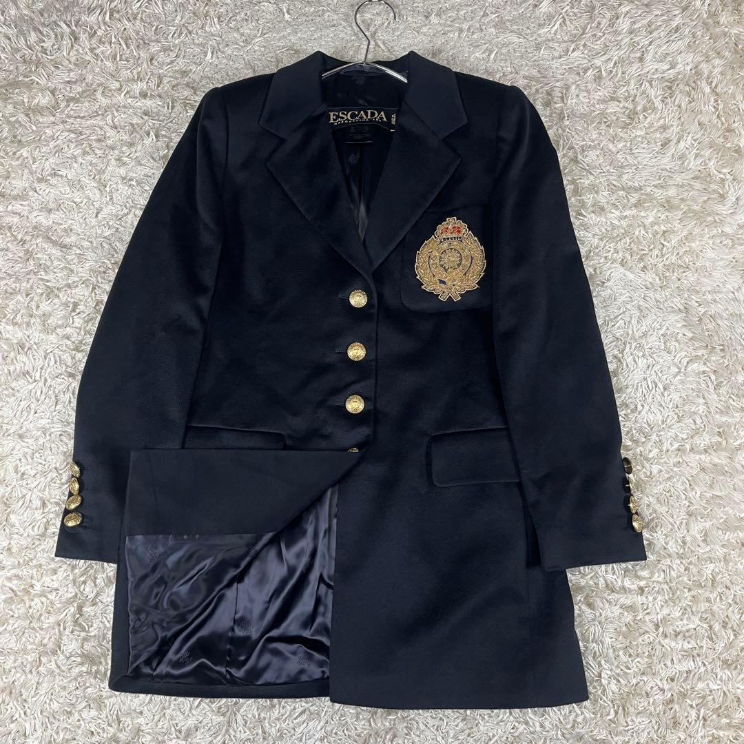 レア ESCADA 金ボタン カシミヤ100% エンブレム テーラードジャケット