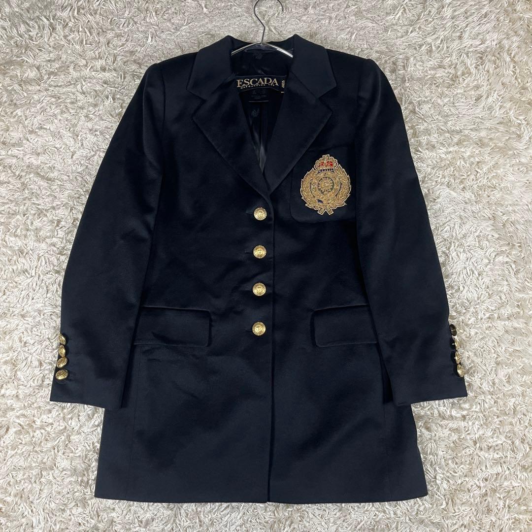 レア ESCADA 金ボタン カシミヤ100% エンブレム テーラードジャケット