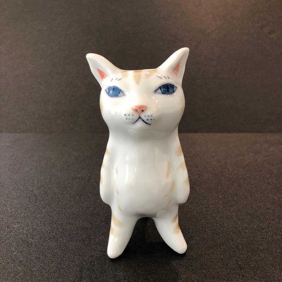 新品・人気作家FLOWERS 有田焼 猫 花器 仁王立ち 染付シリーズ 箱付き