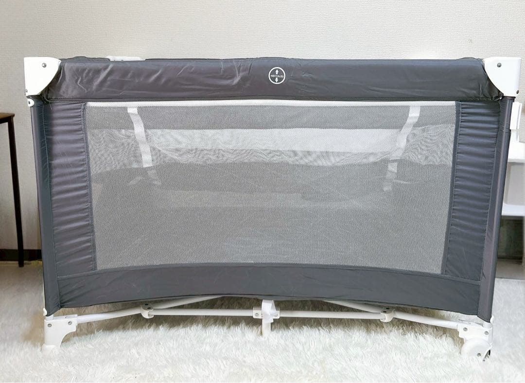 ベビーベッド 添い寝 おむつ台　折りたたみ キャスタ付き 蚊帳　ダーググレー