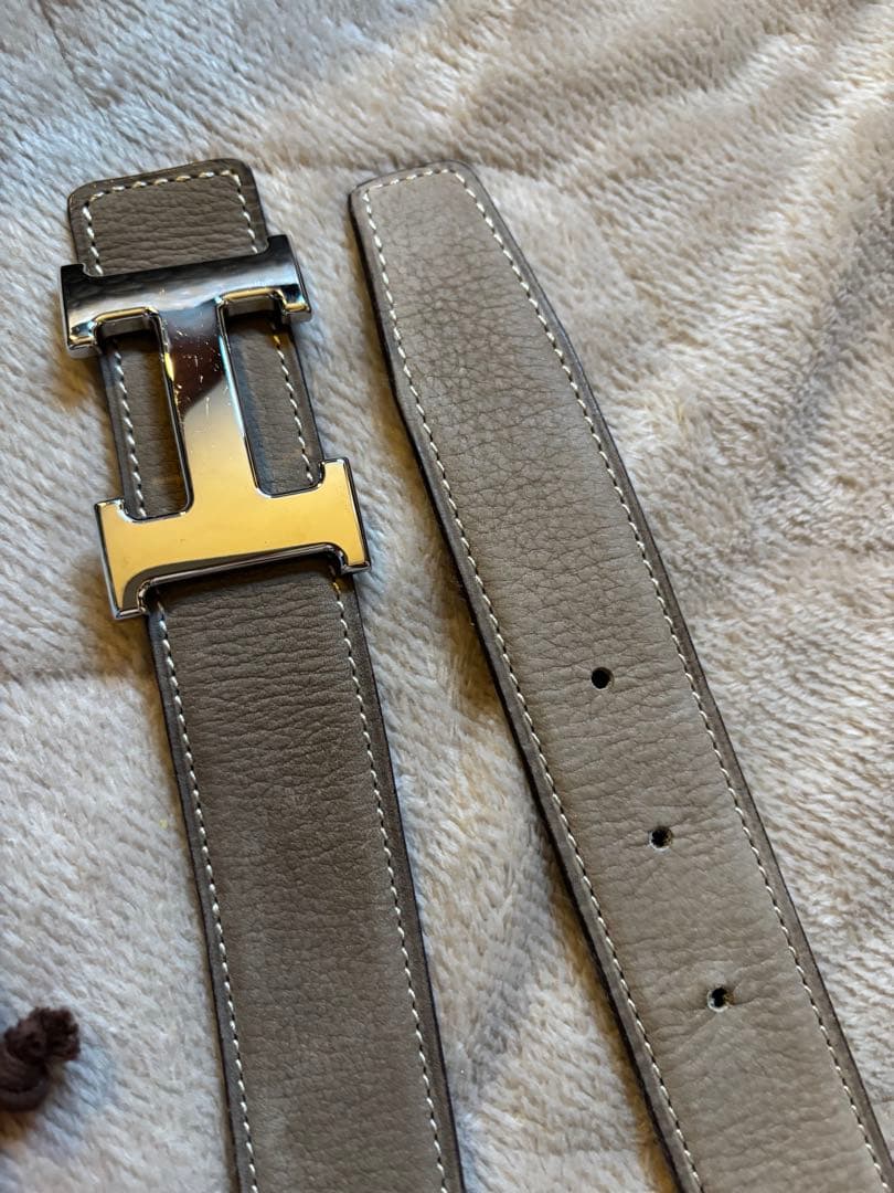 Hermès グレー レザー ベルト