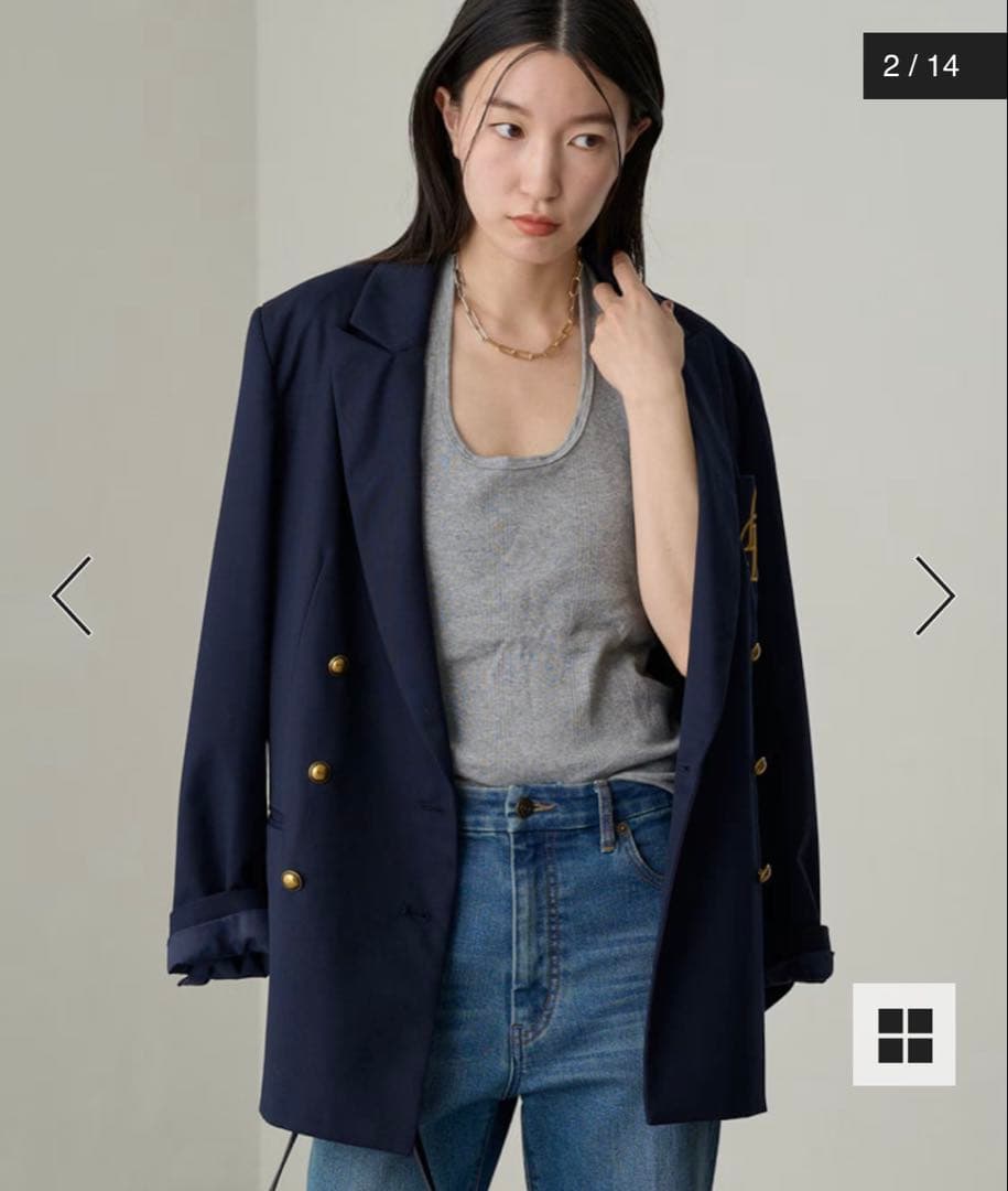 24年試着のみ美品3.4万円WテーラードジャケットFラウンジドレス ネイビー