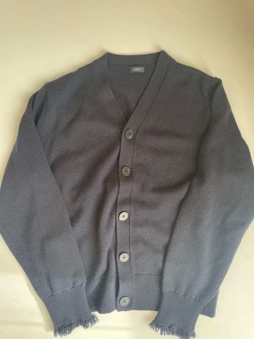 <LOEFF>9ゲージ フリンジ カーディガン UNISEX ネイビー0サイズ