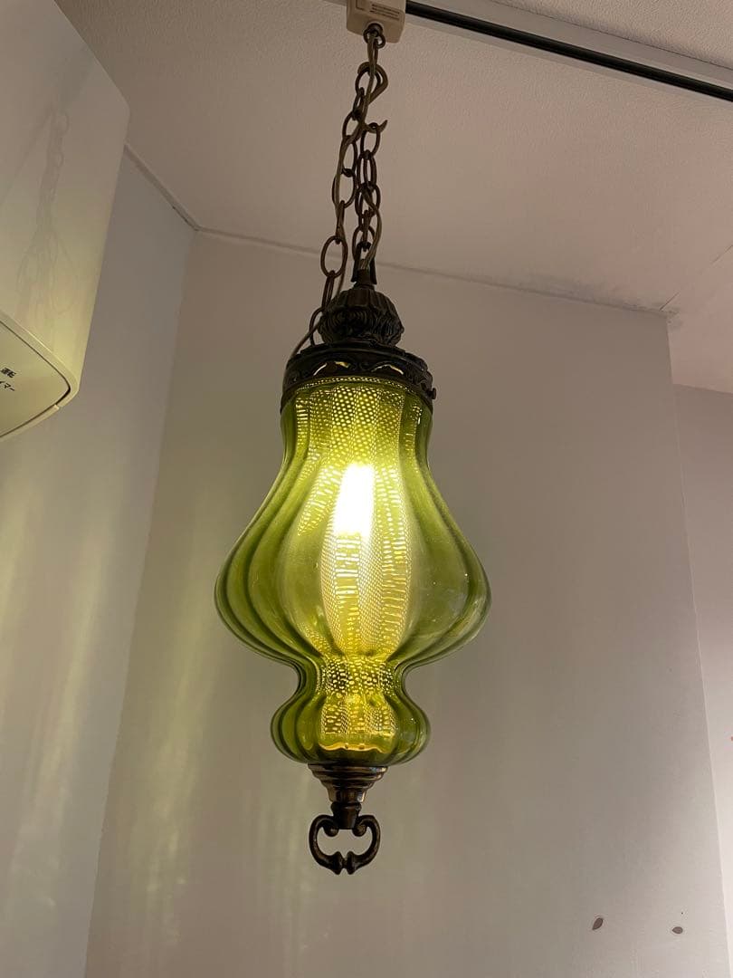 ヴィンテージ風 緑色ガラス ペンダントライト 約40cm