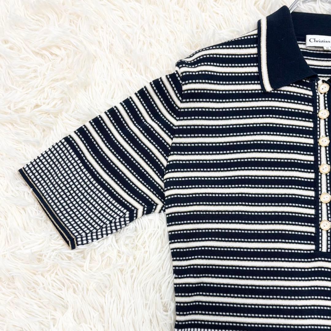 美品クリスチャンディオール ボーダー ラメ サマーニット ポロシャツ y2k M
