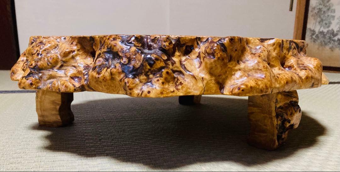 道産天然木　瘤　花台 香炉台 置物 テーブル　脚付