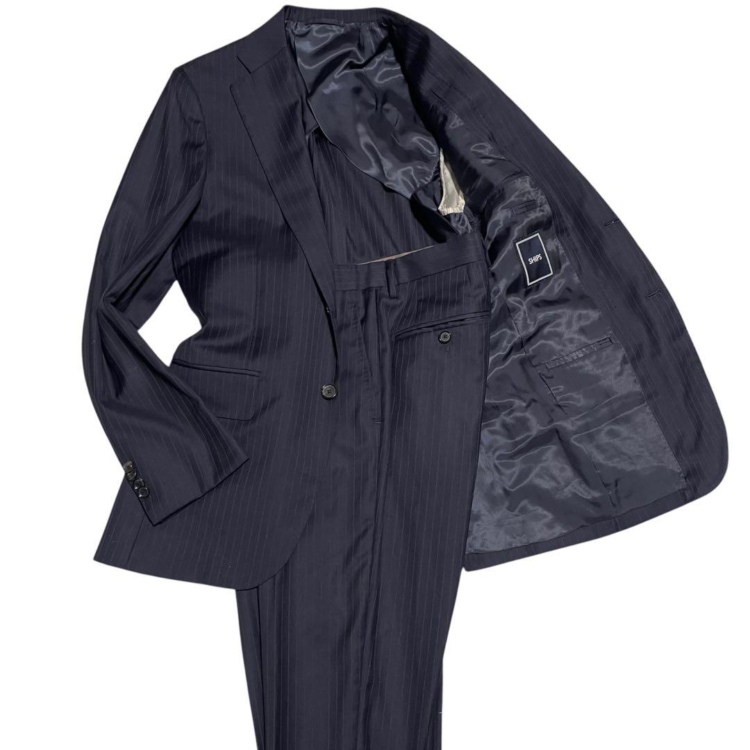 【SHIPS×Loro Piana】ビジネススーツセットアップストライプ 濃紺S