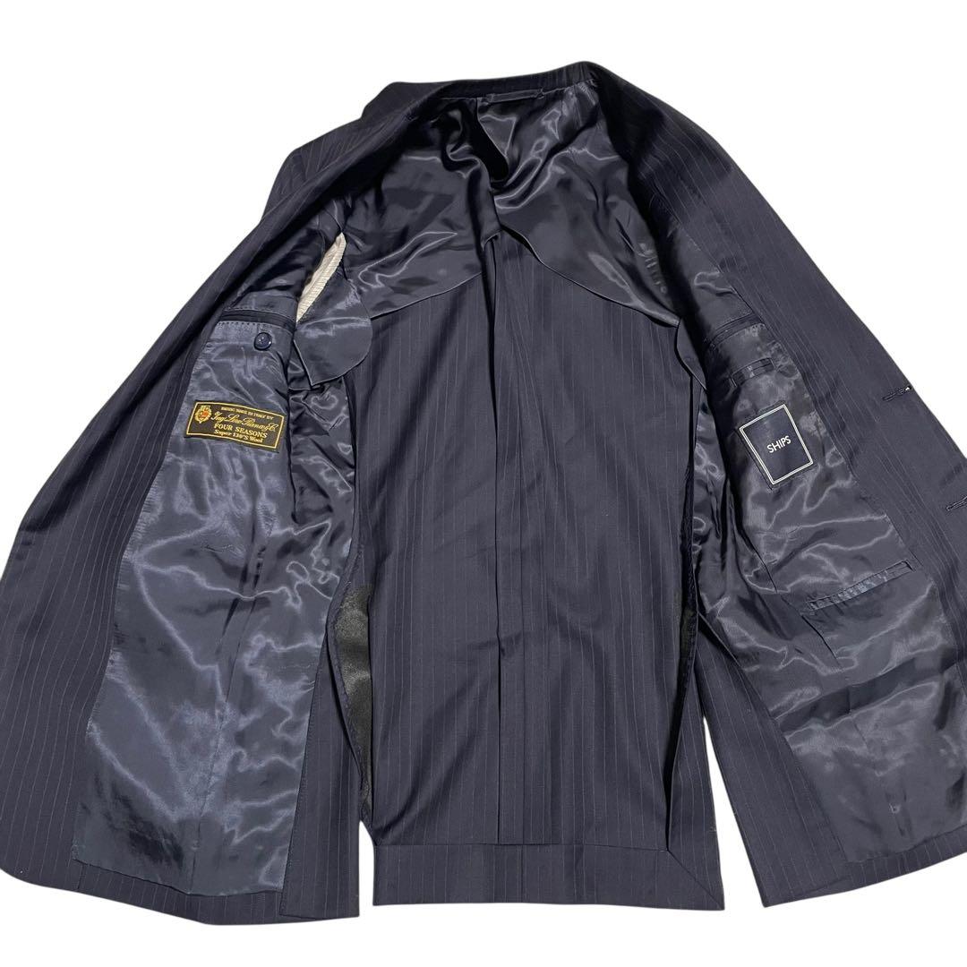 【SHIPS×Loro Piana】ビジネススーツセットアップストライプ 濃紺S