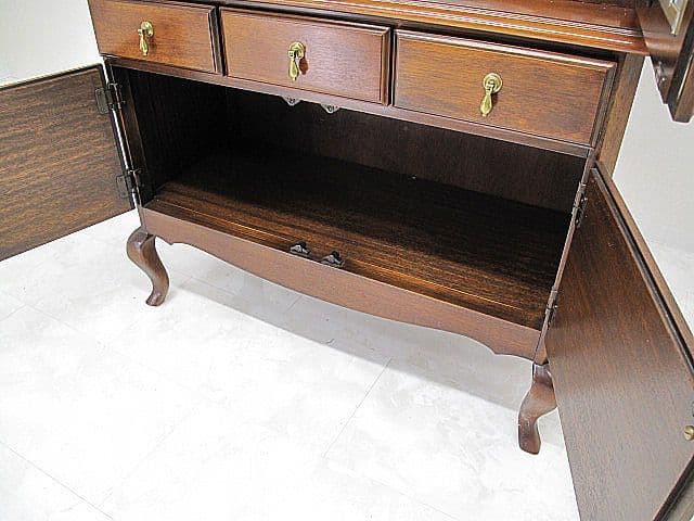 アールデコ様式飾り棚 ステンドグラス扉×背面ミラー キュリオケース　カップボード