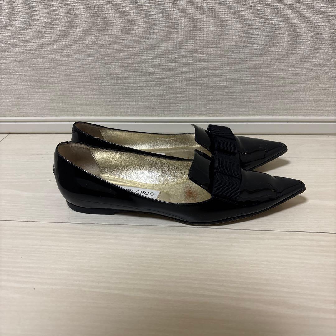 JIMMY CHOO オペラシューズ　フラット　エナメル37.5 ブラック