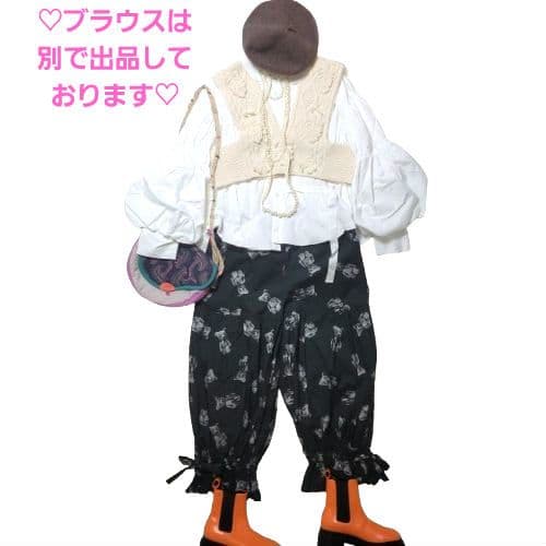 ♡大人F2♡frankygrow♡クマ ギャザー フリル パンツ ブラック