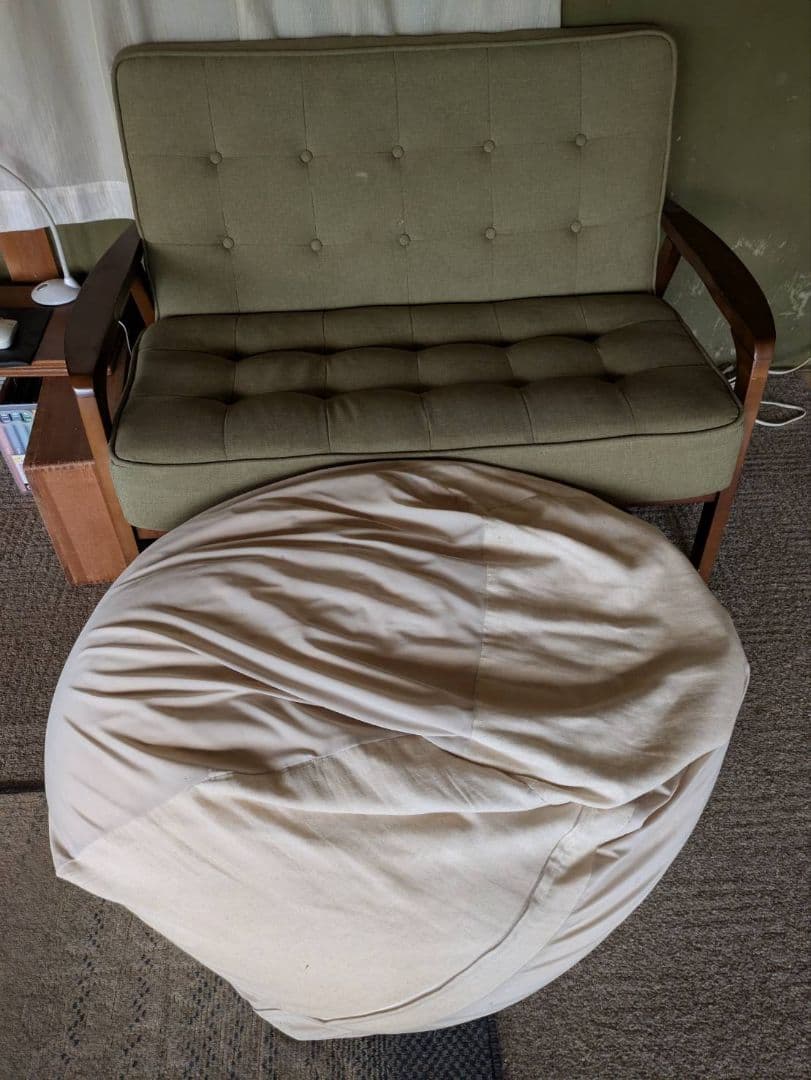 ボタン付きアームソファセット ブラウン グリーン