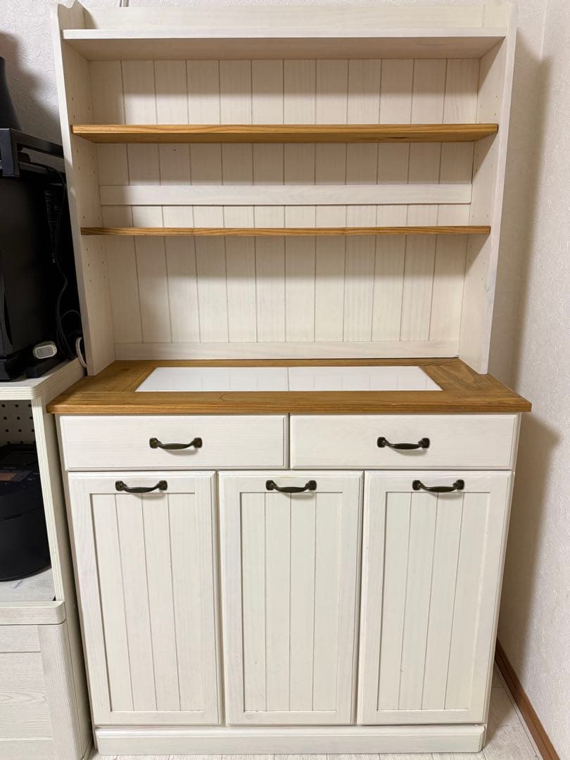 木製 ダストボックス付き 食器棚 カップボード ナチュラルカントリー