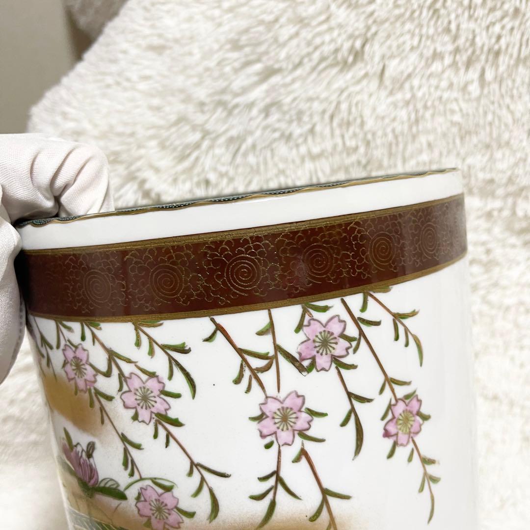 新品未使用 九谷焼 高級傘立て 金緑 花と鳥 手描き手作 開運 風水 開運 金運