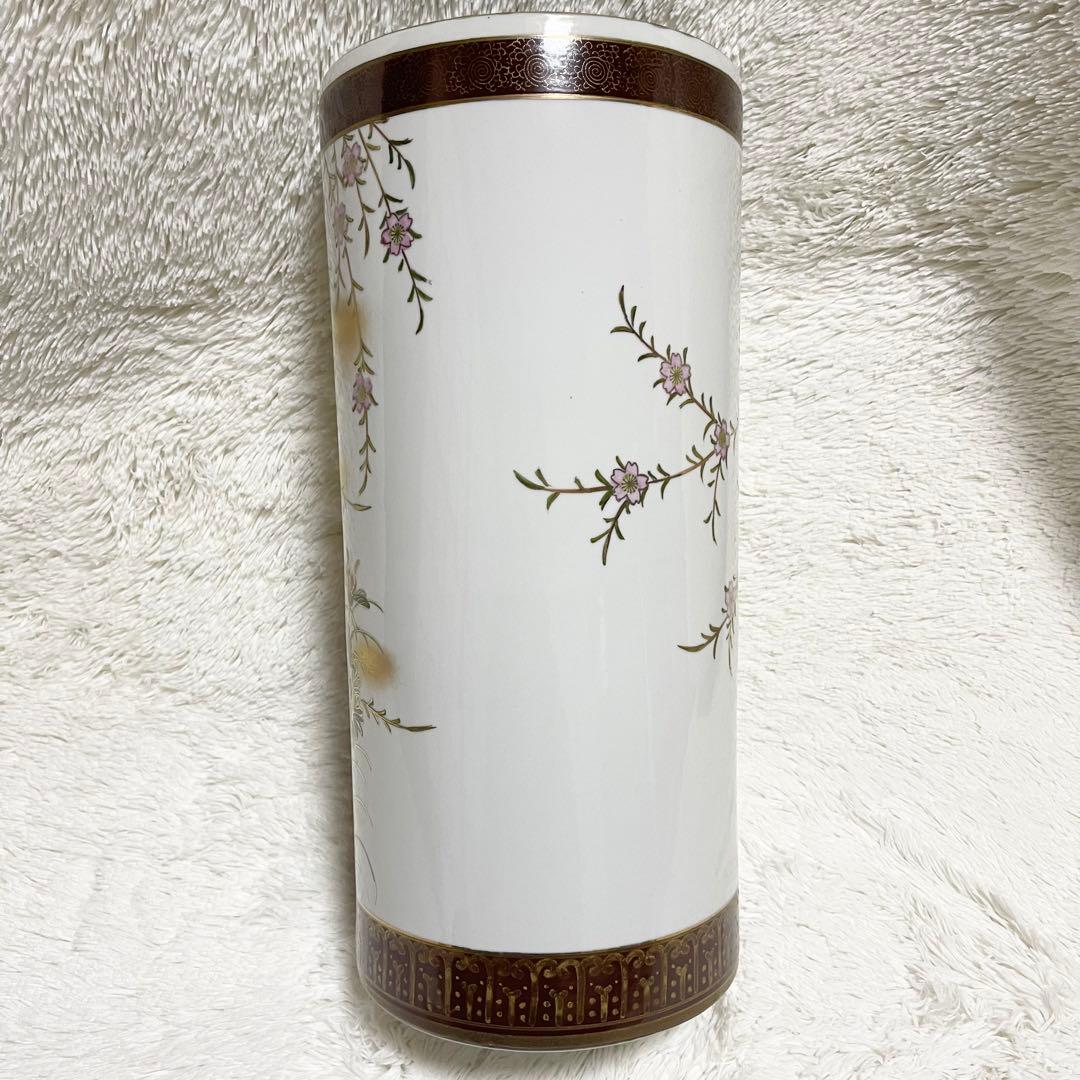 新品未使用 九谷焼 高級傘立て 金緑 花と鳥 手描き手作 開運 風水 開運 金運