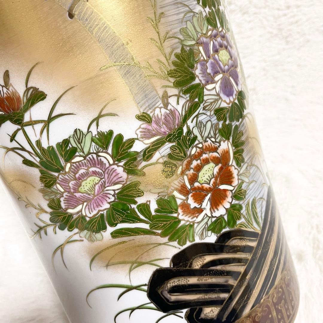 新品未使用 九谷焼 高級傘立て 金緑 花と鳥 手描き手作 開運 風水 開運 金運