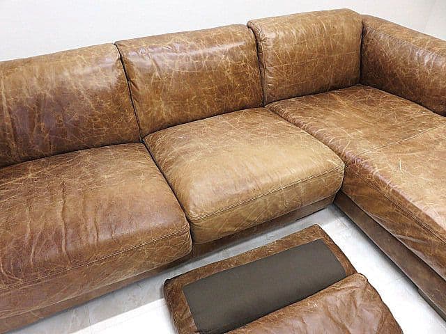 英国ヴィンテージスタイル総革カウチソファ　フェザークッション/ダメージ仕上げ