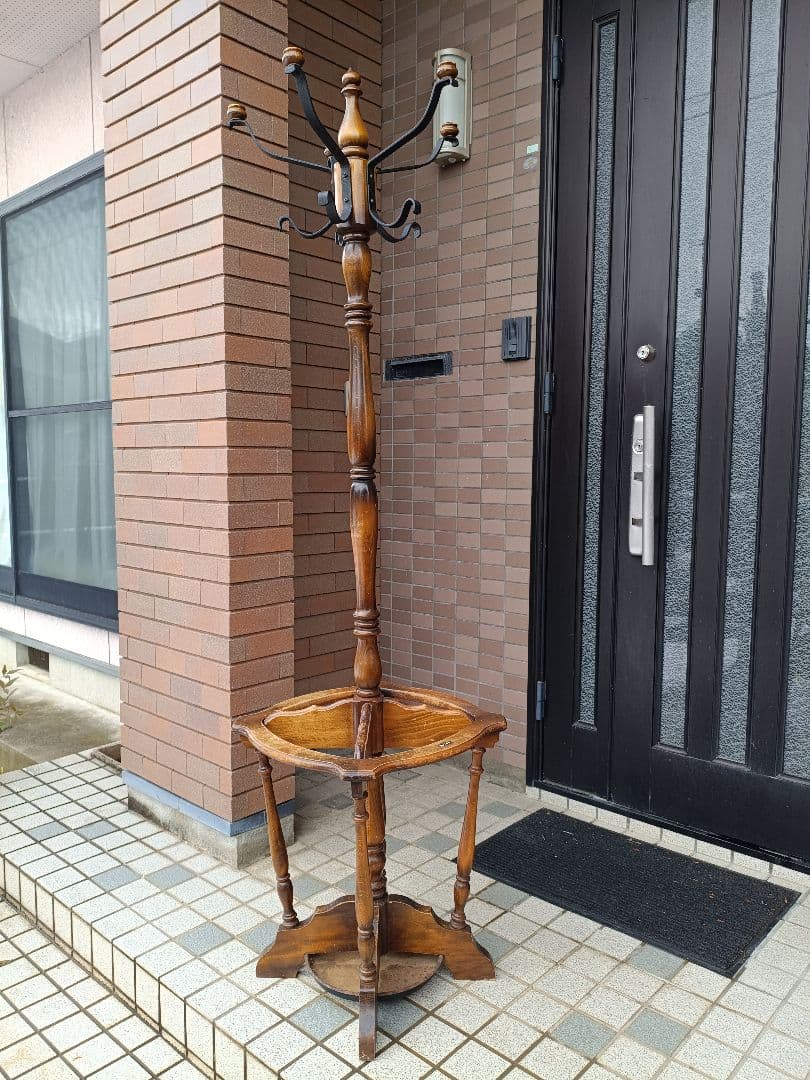 送料込！【オールドカリモク】 木製コート掛け＆傘立て